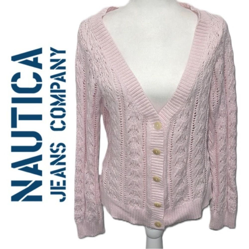 Nautica Jeans Company 🌷🌷🌷 Women’s Pink VNeck Cardigan Sweater - Size Large